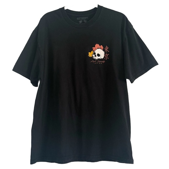 ☘️ 3/$17 Riot Society Black Tee with Geisha/Skull and Floral Design XL - Picture 4 of 10